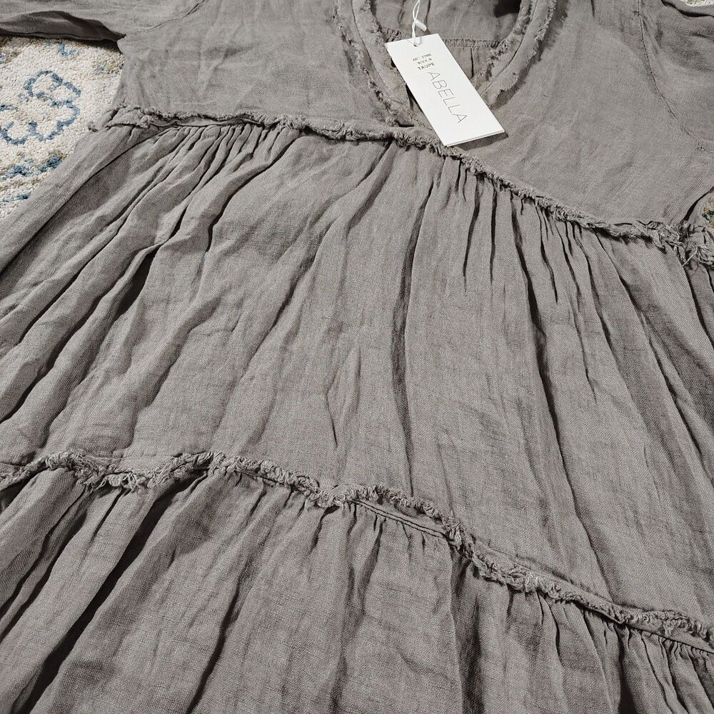 NWT Liabella 100% Linen Tiered Tunic Dress Sz Small Raw Hem Boho Lagenlook Italy - Picture 4 of 9